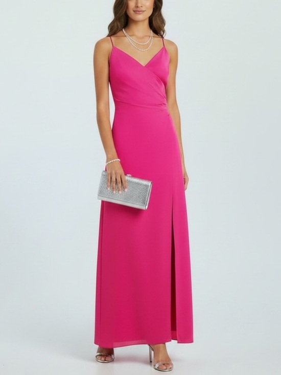 Aqua Dresses & Skirts - NWT AQUA Faux Wrap Spaghetti Strap V-Neck Tie Back Split Hem Lined Dress…